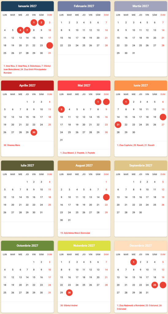 zile lucratoare 2027