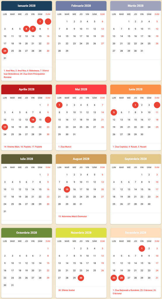 zile lucratoare 2028