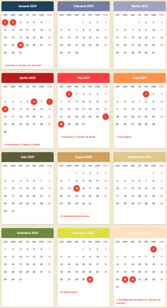 zile lucratoare 2029